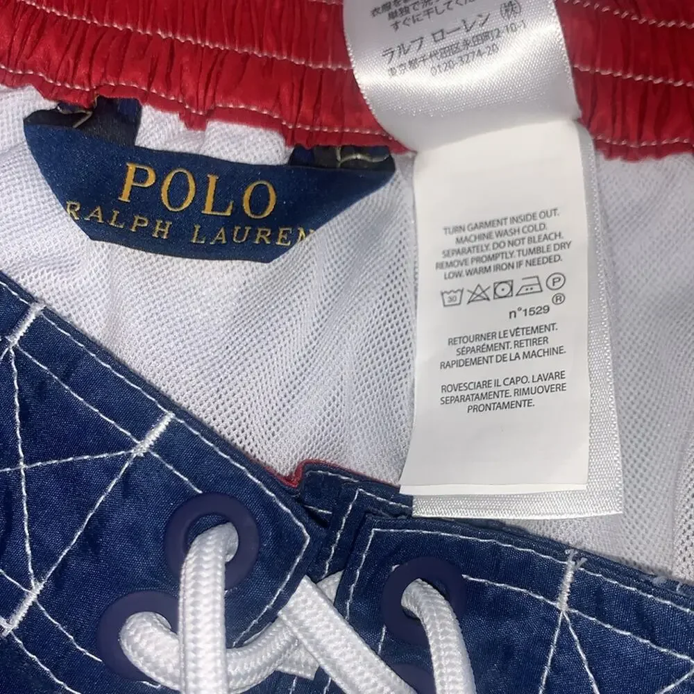 Board Shorts Swim Mesh Liner Red White Blue Polo‎ Ralph Lauren Men's Size Medium